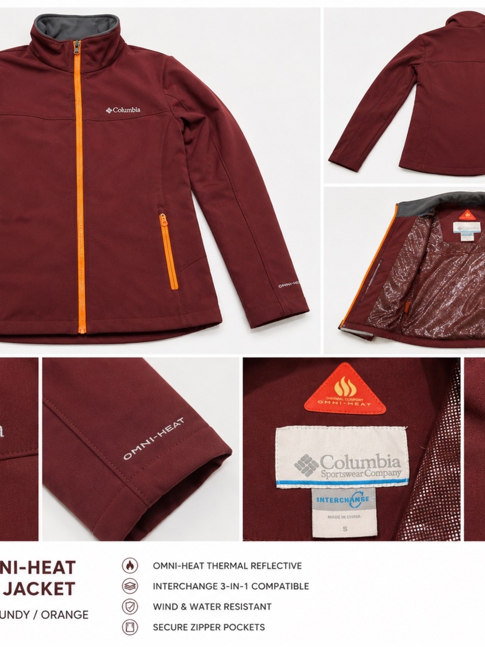 Columbia Women's Omni-Heat Ski Jacket in Burgundy with Orange Accents